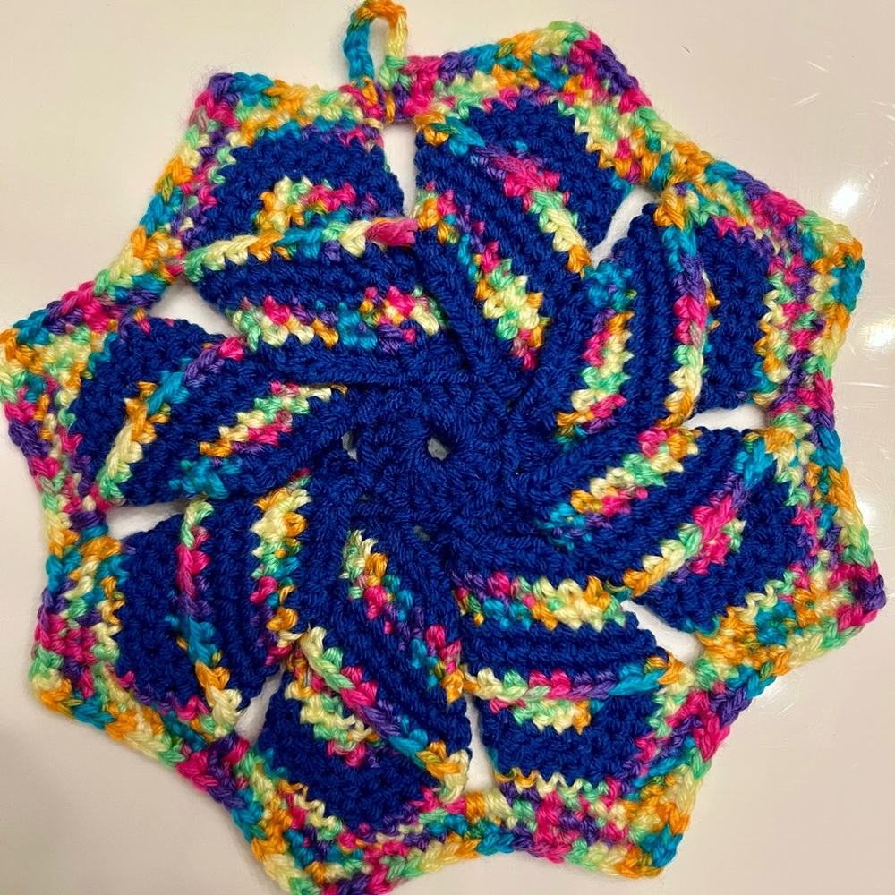 Handmade Navy & Multicolor Crochet Trivet